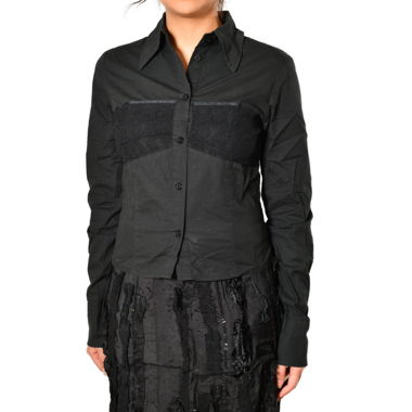 Black button-up shirt with lace Y2K