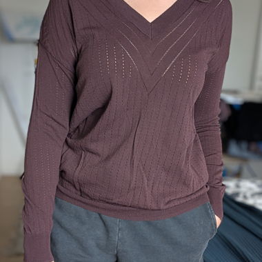 Brown/Burgundy Openwork V-Neck Sweater