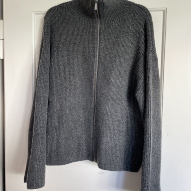 Grey Knit Cardigan with Zipper