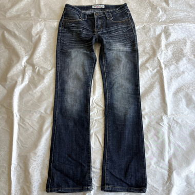 Dark wash Low rise embroidered bootcut jeans