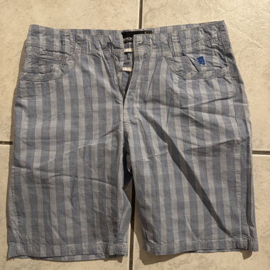 Blue and white striped shorts smog