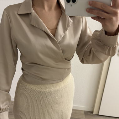 Beige Satin Wrap Blouse