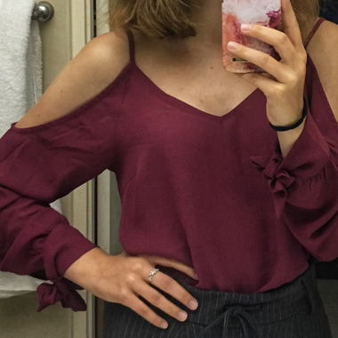 Burgundy Cold-Shoulder Blouse