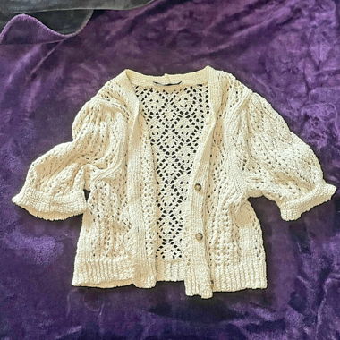 short beige crochet cardigan