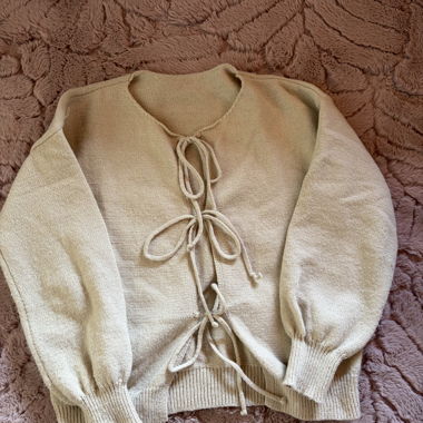 Beige Cardigan with Cross-Tie Closure