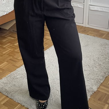Black wide-leg fabric trousers