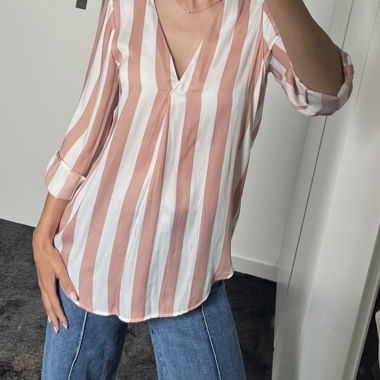 Blouse rayée rose et blanche