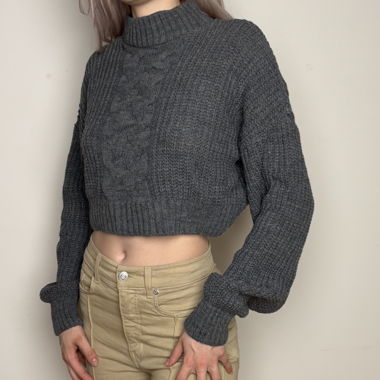 Grey cropped knit sweater