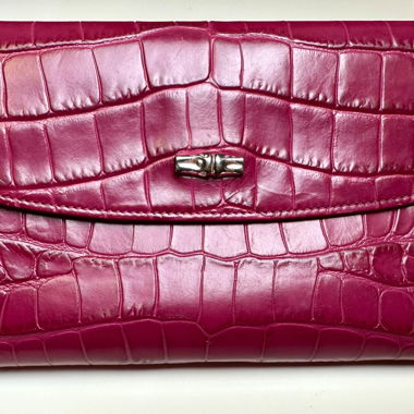 Portafoglio Longchamp Le Roseau croco lampone