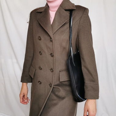 Manteau vintage en laine d’angora vert olive (mud)