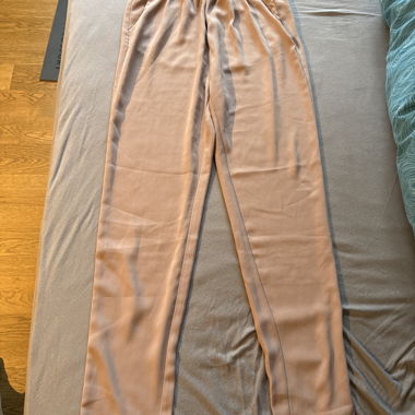 Beige Fabric Pants with Elastic Waist