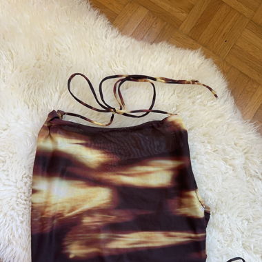 Brown and cream tie-up crop top
