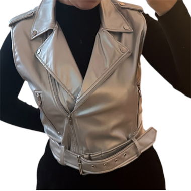 Gilet biker argentato