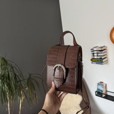 Sac bandoulière en croco marron