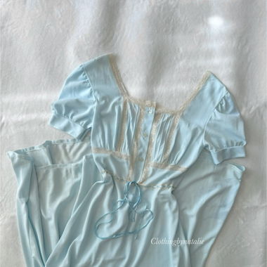 Vintage Blue Nylon Nightgown (S)