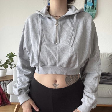 Hoodie court gris – relooké – Thriftflip