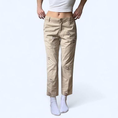 Pantaloni Khaki Vintage Boho con Fiori