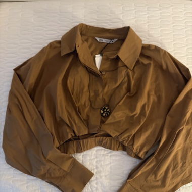 Camicia cropped drappeggiata marrone Taglia M Zara