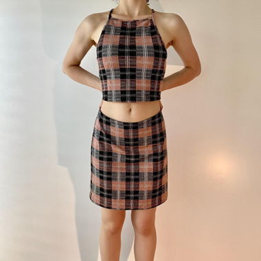 Black and pink two piece set, skirt and top