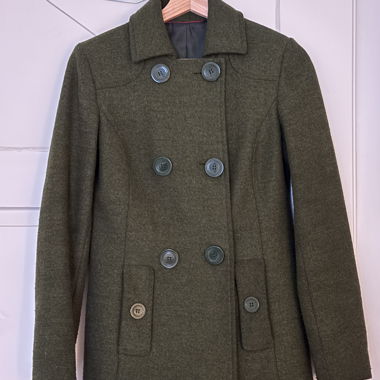 Olive green double-breasted wool coat