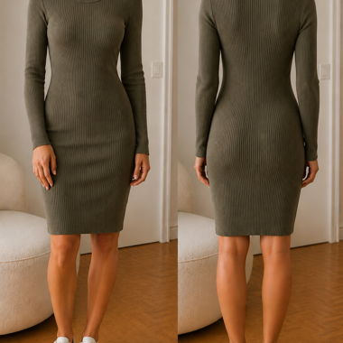 Vestito a coste kaki a maniche lunghe