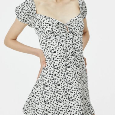 White-black mini dress with floral pattern