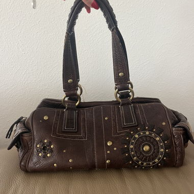 Coach braune Leder Handtasche mit Nieten