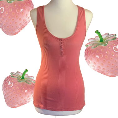 Salmon Pink Ribbed Button Details Tank Top S/M
