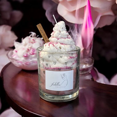 Candela decorativa in bicchiere cuori