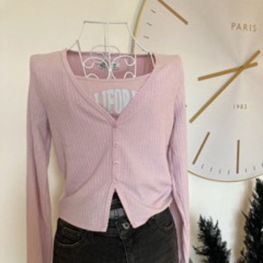 Set aus Cropped Top und Cardigan in Rosa