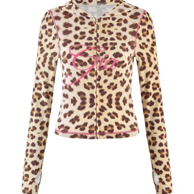 Sweat à capuche zippé à imprimé léopard