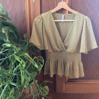Green Blouse with Ruffles