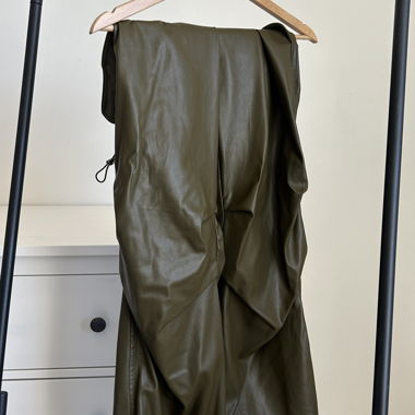 Olive baggy faux-leather pants
