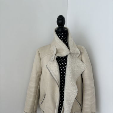 Warme Bikerjacke weiss / beige 