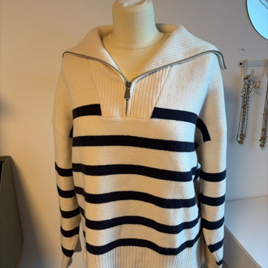 Striped Sweater with Zip Collar