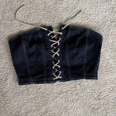 Denim-Corsage-Top mit Schnürung