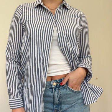 blau/weiss gestreifte Bluse
