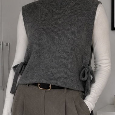 Maglione senza maniche in maglia grigia