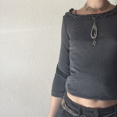 Gray greenish top with ruffles