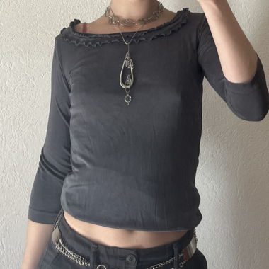 Gray greenish top with ruffles