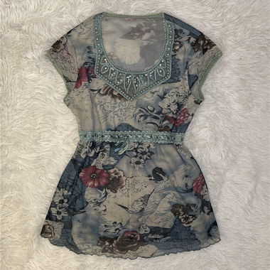 japanese vintage: blue floral top