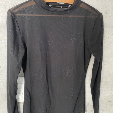 Maglia a maniche lunghe in mesh nera con glitter