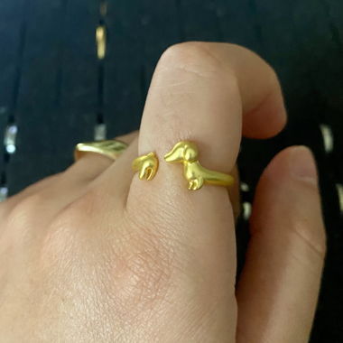 Bague Teckel Plaquée Or - Taille Réglable