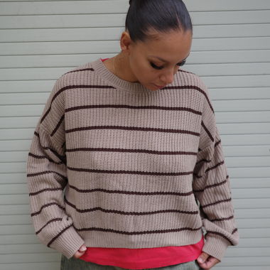 Gestreifter brauner Strickpullover