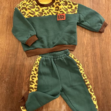 Tuta Gamin Gamine bambino leopardo verde 3A