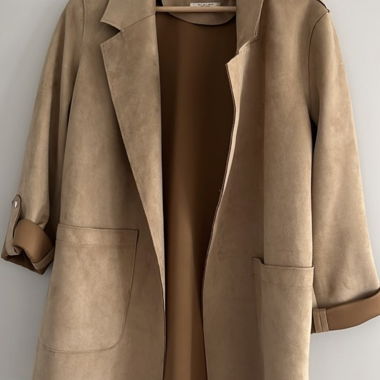 Manteau imitation cuir beige à manches 3/4 taille S