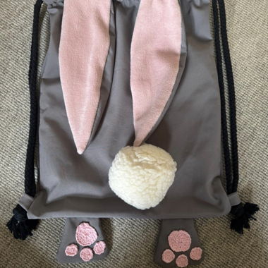 Sacca sportiva bambino con coniglio grigio/rosa