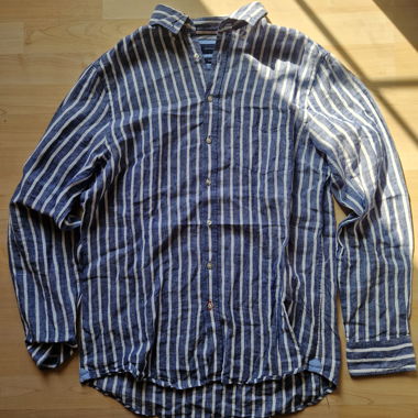 Christian Berg - Camicia in lino rigata blu-bianco