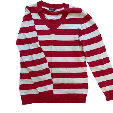 Maglione a righe rosse e bianche