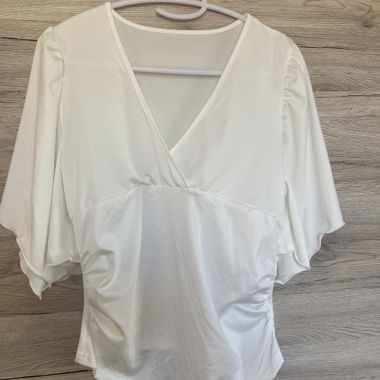 White Women’s Blouse with V-Neck
